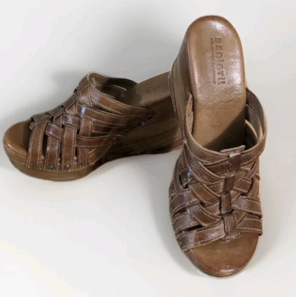 SOLD Bed Stu Gina Tan Rustic Genuine Leather Slides Heels Sandals Platforms 11 - Picture 3 of 9